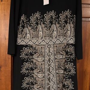 J Jill Elegant Black and White Paisley Knit Dress